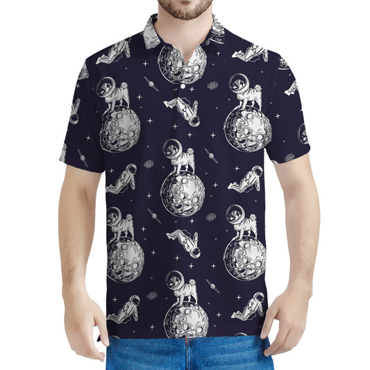 Astronaut Pug In Space Pattern Print Men's Polo Shirt