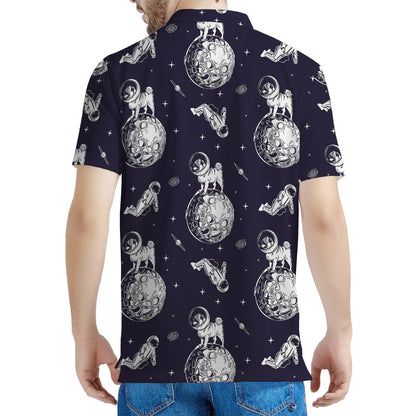 Astronaut Pug In Space Pattern Print Men's Polo Shirt