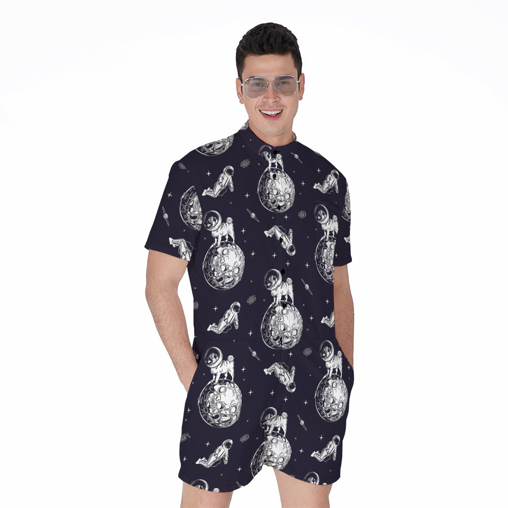 Astronaut Pug In Space Pattern Print Men's Rompers