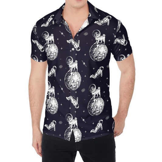 Astronaut Pug In Space Pattern Print Men's Shirt