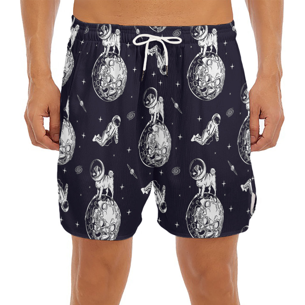 Astronaut Pug In Space Pattern Print Men's Split Running Shorts