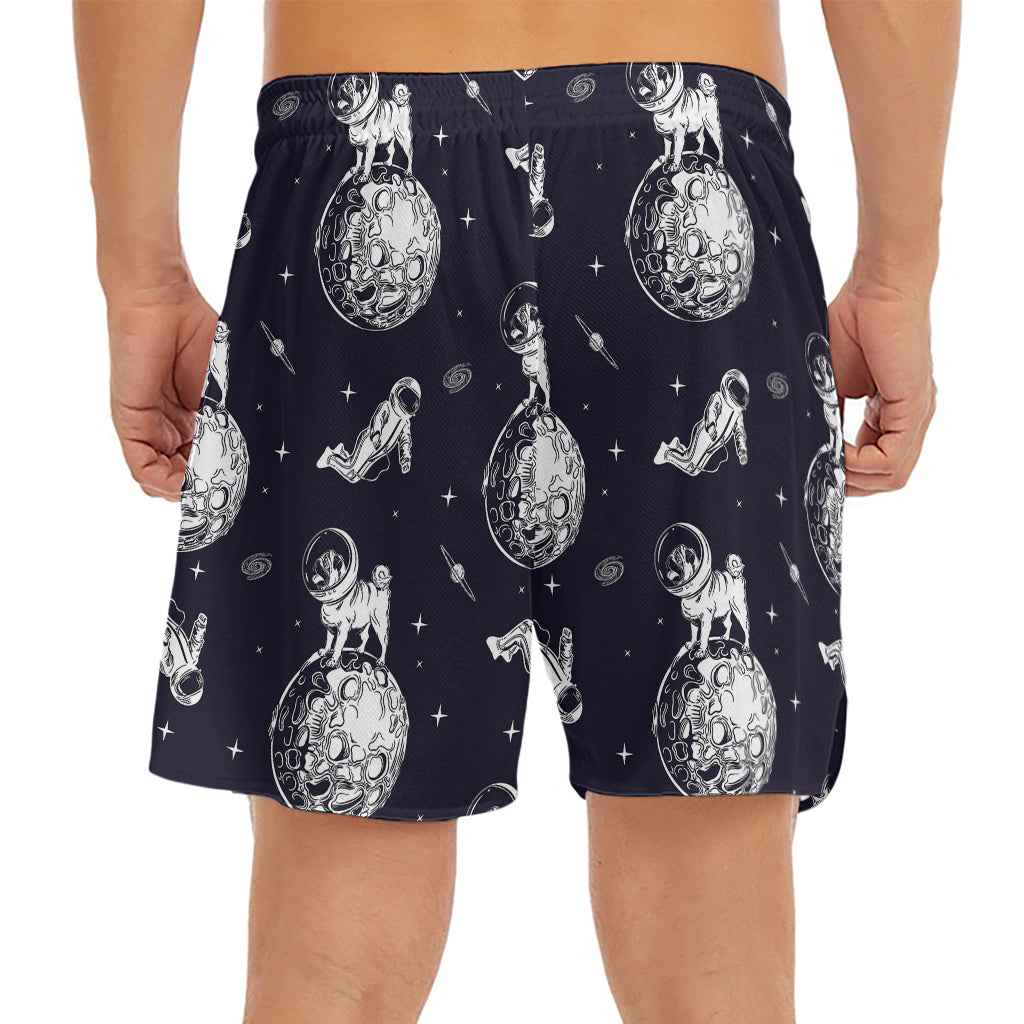 Astronaut Pug In Space Pattern Print Men's Split Running Shorts