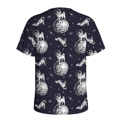 Astronaut Pug In Space Pattern Print Men's Sports T-Shirt