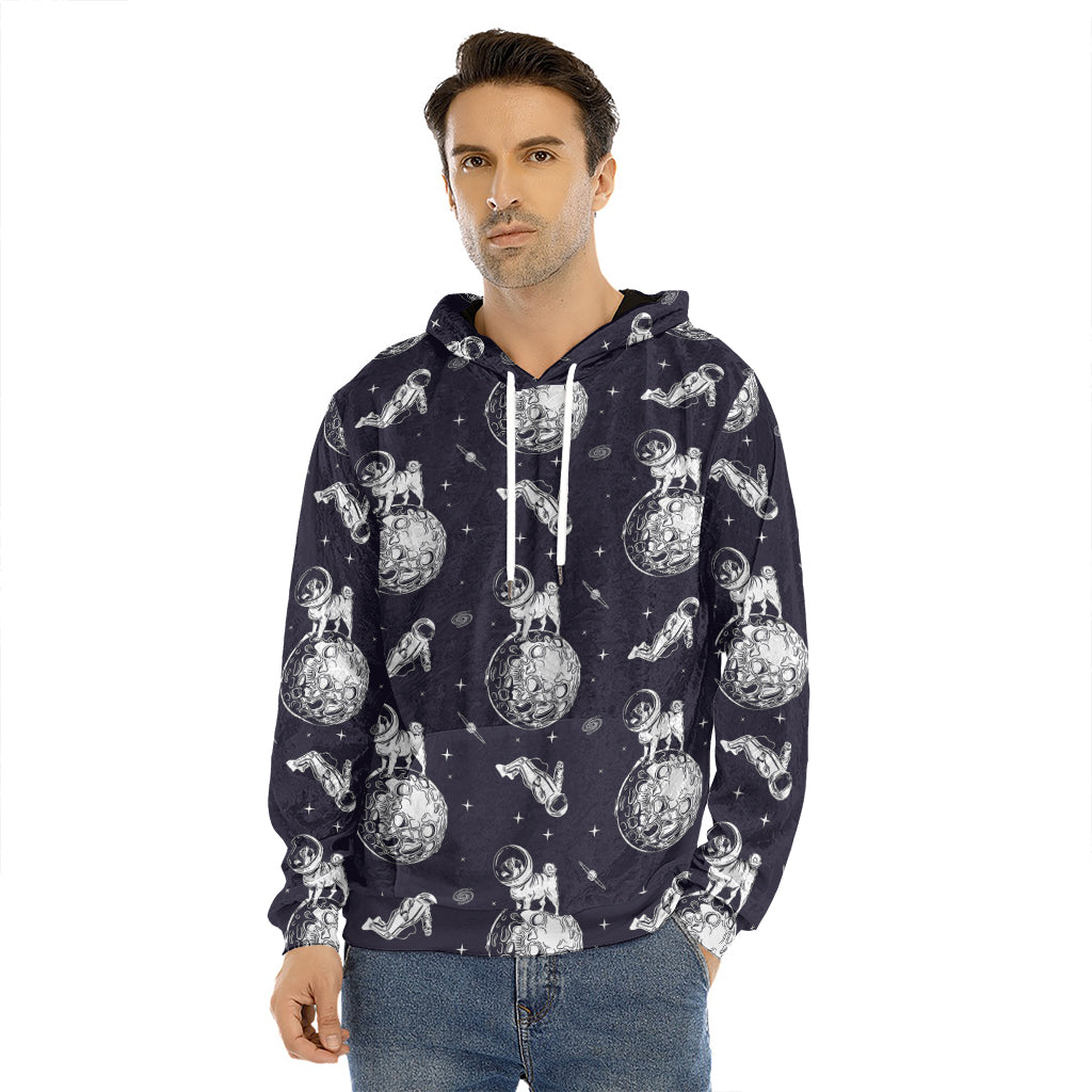 Astronaut Pug In Space Pattern Print Men's Velvet Pullover Hoodie