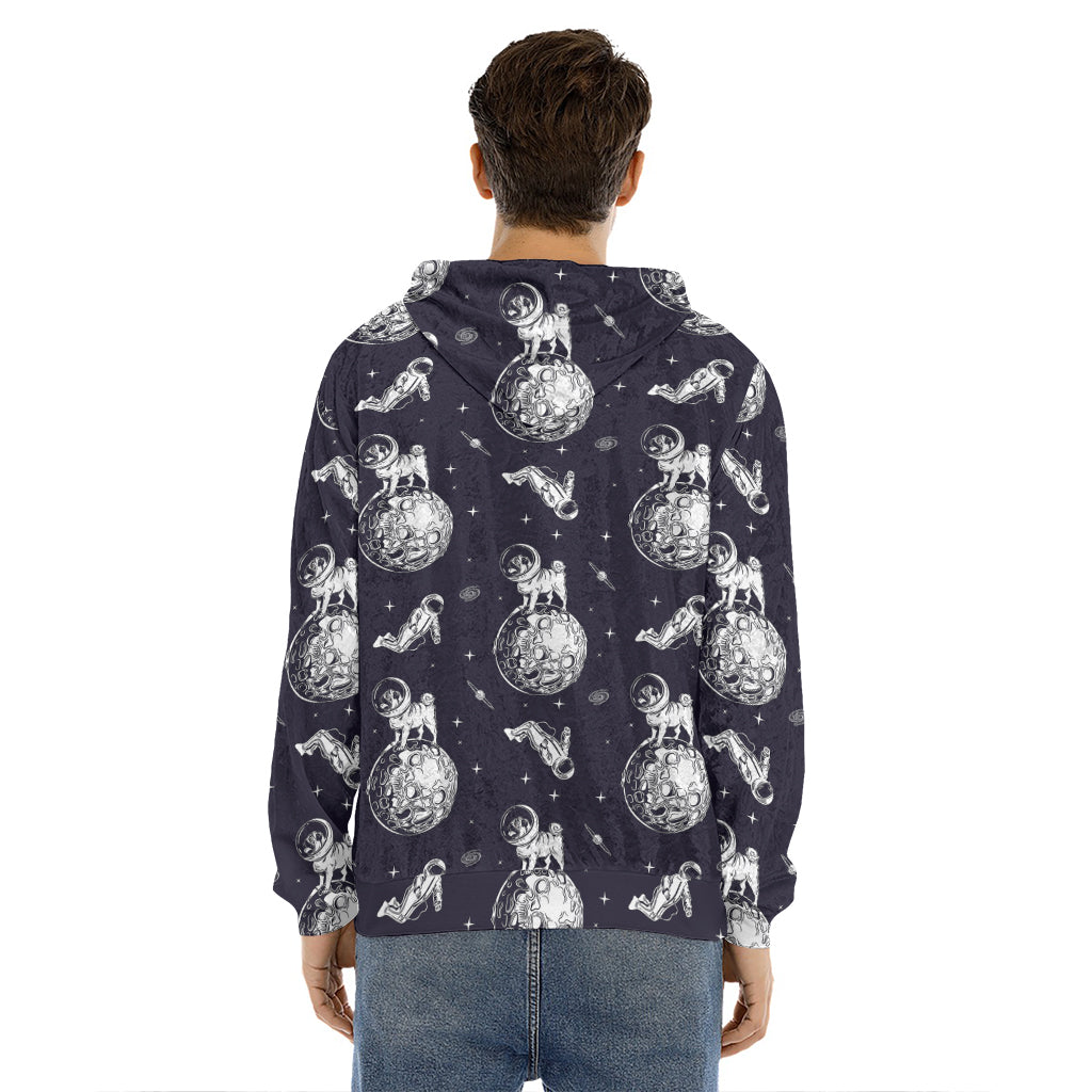 Astronaut Pug In Space Pattern Print Men's Velvet Pullover Hoodie