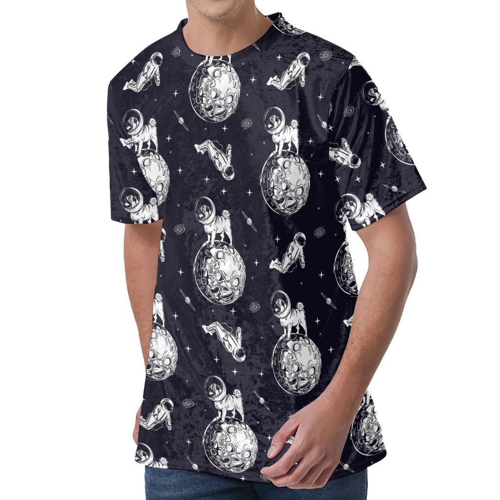 Astronaut Pug In Space Pattern Print Men's Velvet T-Shirt