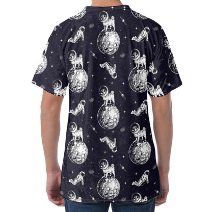 Astronaut Pug In Space Pattern Print Men's Velvet T-Shirt