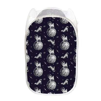 Astronaut Pug In Space Pattern Print Mesh Laundry Hamper