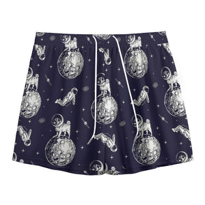 Astronaut Pug In Space Pattern Print Mesh Shorts