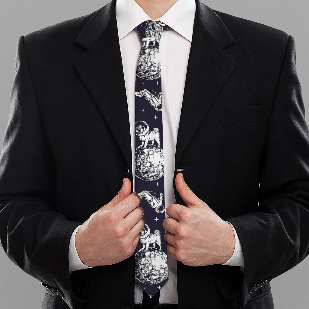 Astronaut Pug In Space Pattern Print Necktie