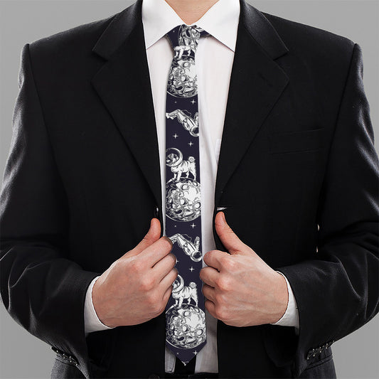Astronaut Pug In Space Pattern Print Necktie