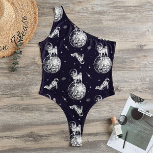 Astronaut Pug In Space Pattern Print One Shoulder Bodysuit