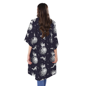 Astronaut Pug In Space Pattern Print Open Front Beach Cover Up