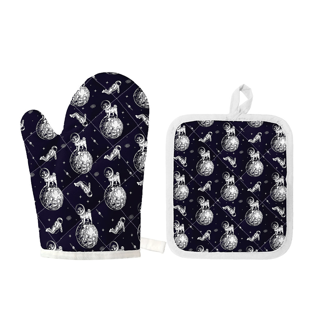 Astronaut Pug In Space Pattern Print Oven Mitt And Pot Holder Set