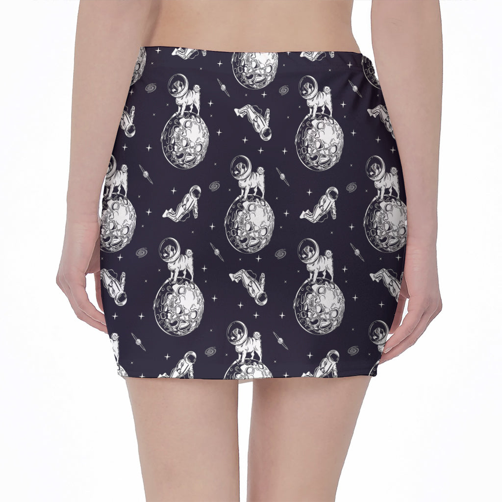 Astronaut Pug In Space Pattern Print Pencil Mini Skirt