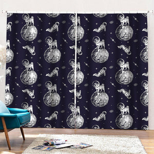 Astronaut Pug In Space Pattern Print Pencil Pleat Curtains