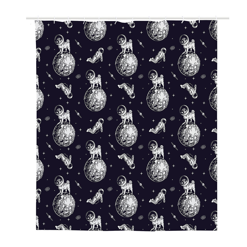 Astronaut Pug In Space Pattern Print Polyester Shower Curtain