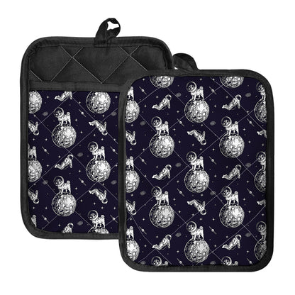 Astronaut Pug In Space Pattern Print Pot Holders With Pocket