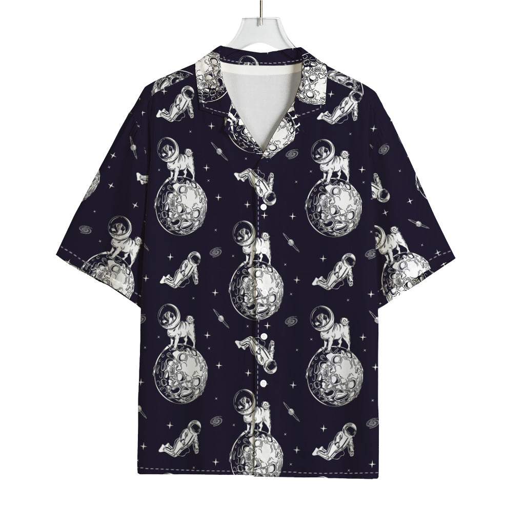 Astronaut Pug In Space Pattern Print Rayon Hawaiian Shirt