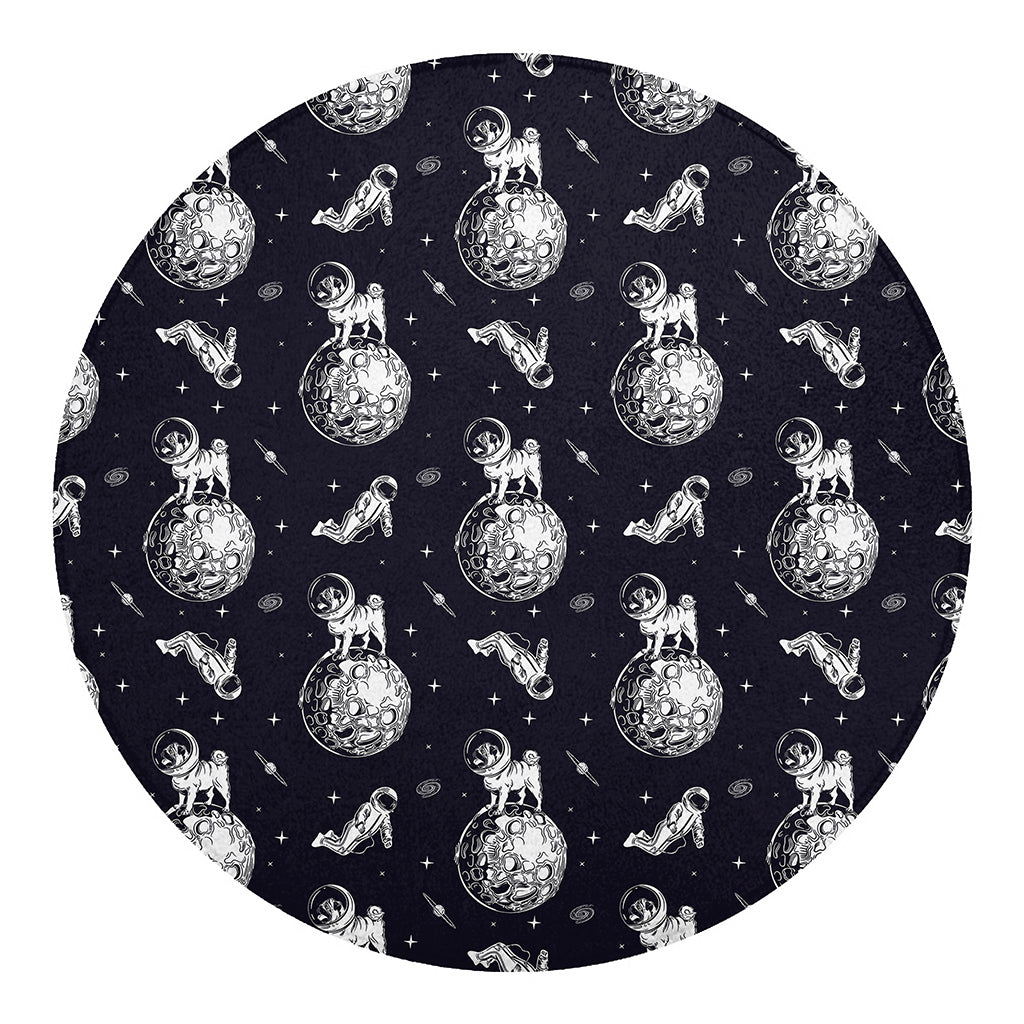 Astronaut Pug In Space Pattern Print Round Blanket