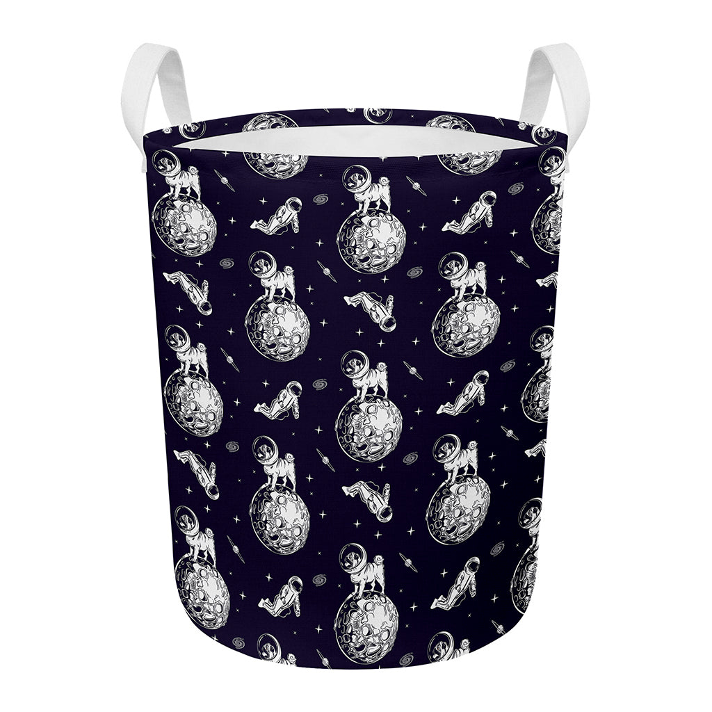 Astronaut Pug In Space Pattern Print Round Laundry Basket