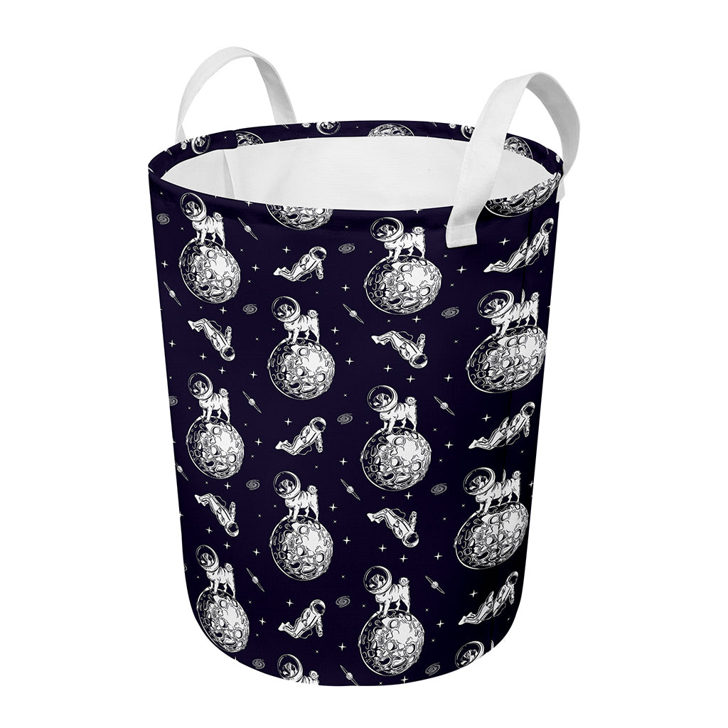 Astronaut Pug In Space Pattern Print Round Laundry Basket