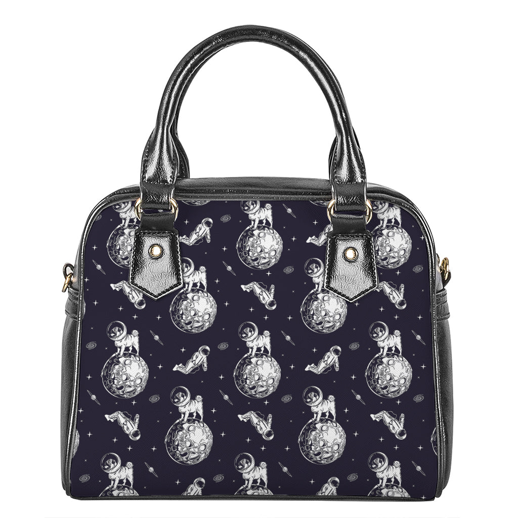 Astronaut Pug In Space Pattern Print Shoulder Handbag