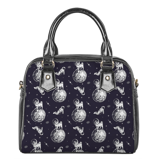 Astronaut Pug In Space Pattern Print Shoulder Handbag