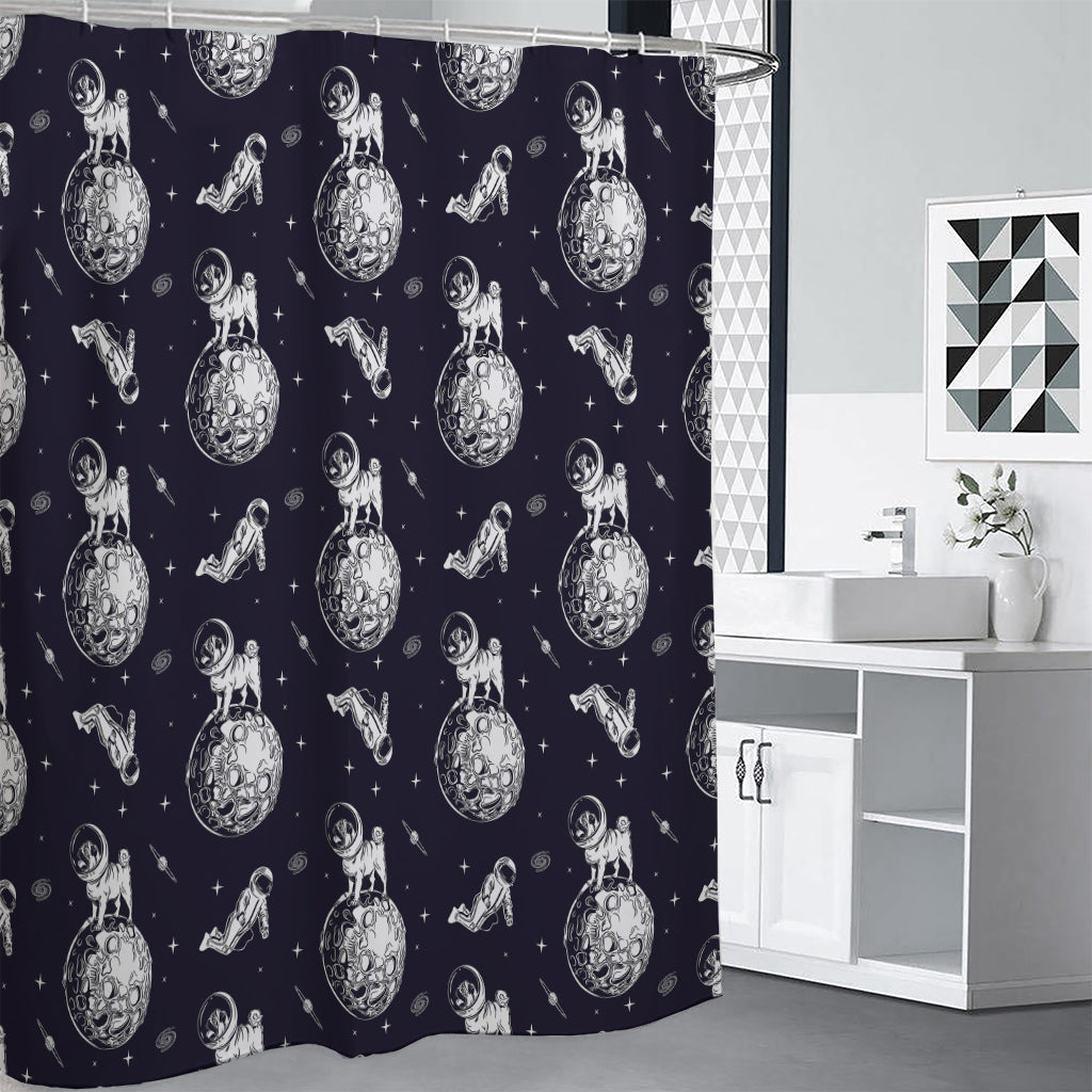 Astronaut Pug In Space Pattern Print Shower Curtain