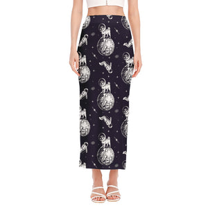 Astronaut Pug In Space Pattern Print Side Slit Maxi Skirt