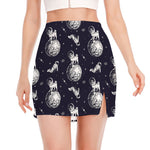 Astronaut Pug In Space Pattern Print Side Slit Mini Skirt