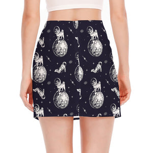 Astronaut Pug In Space Pattern Print Side Slit Mini Skirt