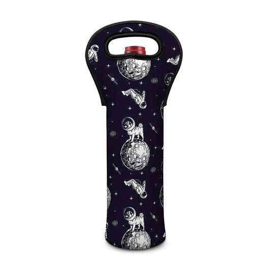 Astronaut Pug In Space Pattern Print Single Neoprene Wine Tote