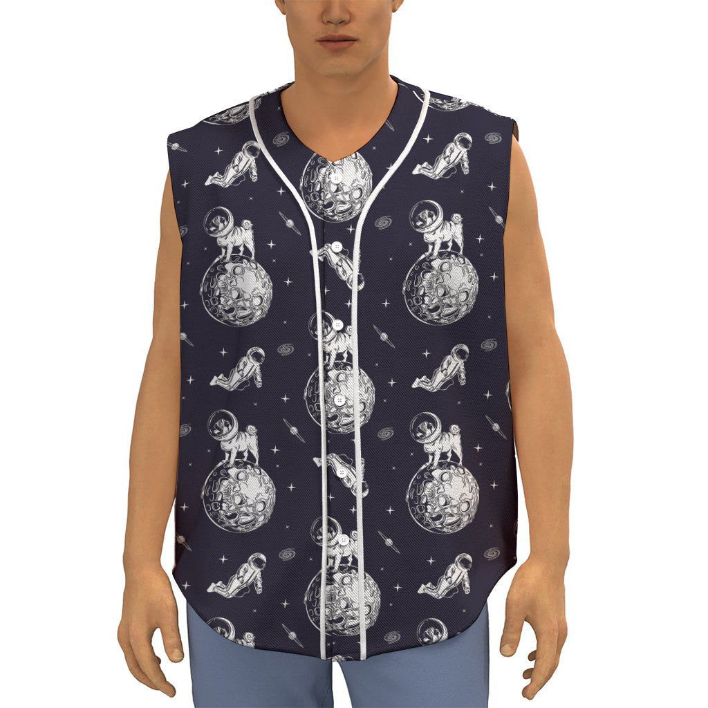 Astronaut Pug In Space Pattern Print Sleeveless Baseball Jersey