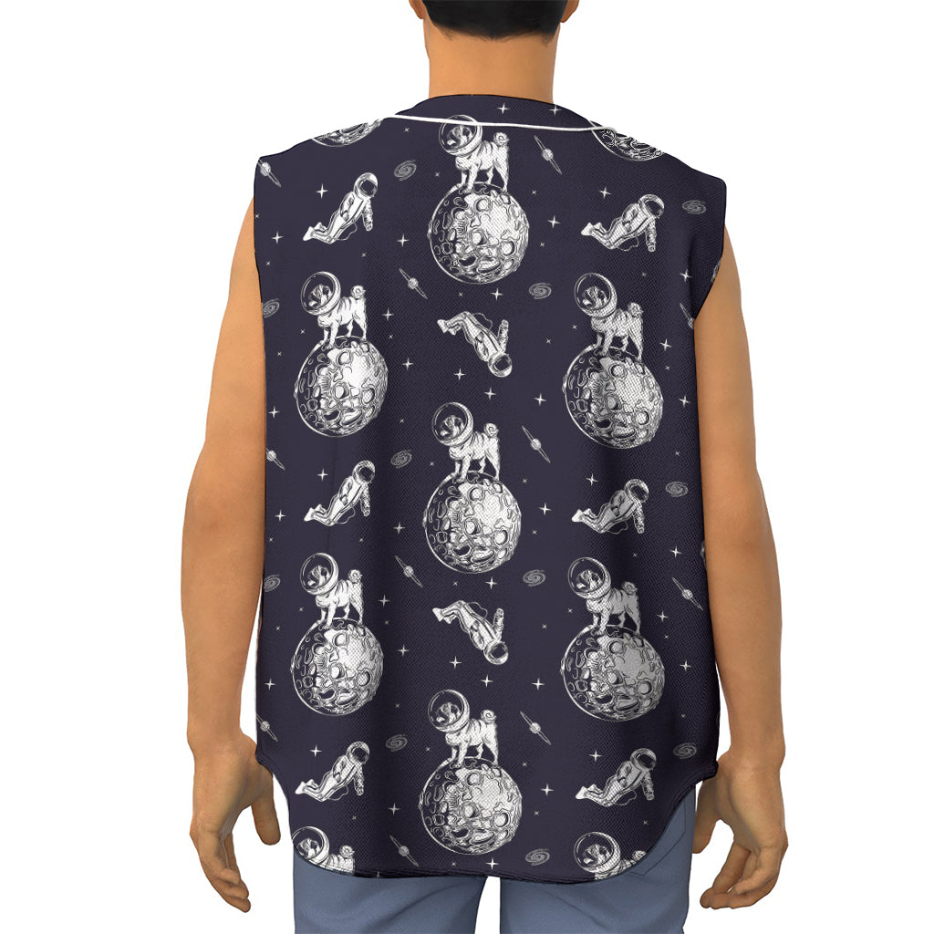 Astronaut Pug In Space Pattern Print Sleeveless Baseball Jersey