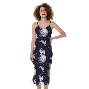 Astronaut Pug In Space Pattern Print Slim Fit Midi Cami Dress