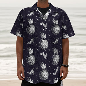 Astronaut Pug In Space Pattern Print Textured Short Sleeve Shirt