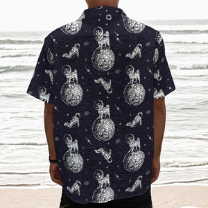 Astronaut Pug In Space Pattern Print Textured Short Sleeve Shirt