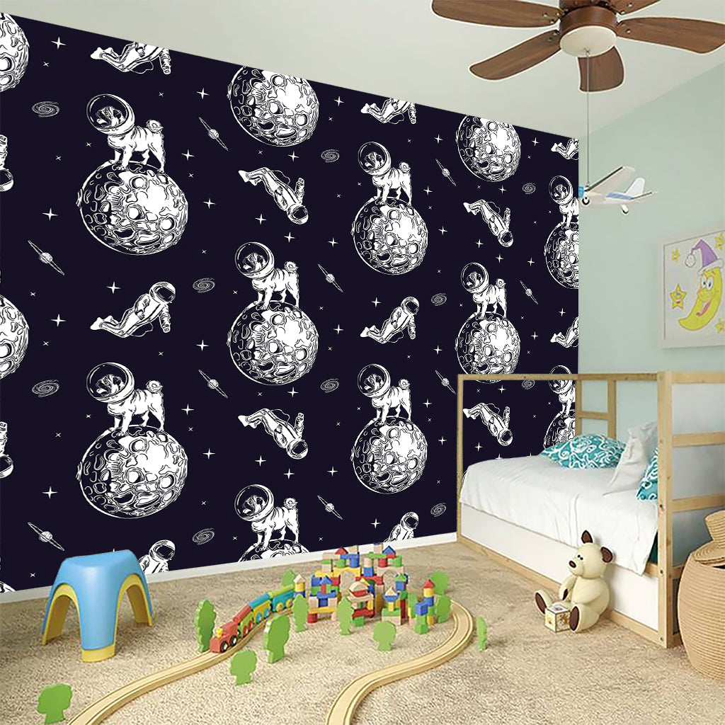 Astronaut Pug In Space Pattern Print Wall Sticker