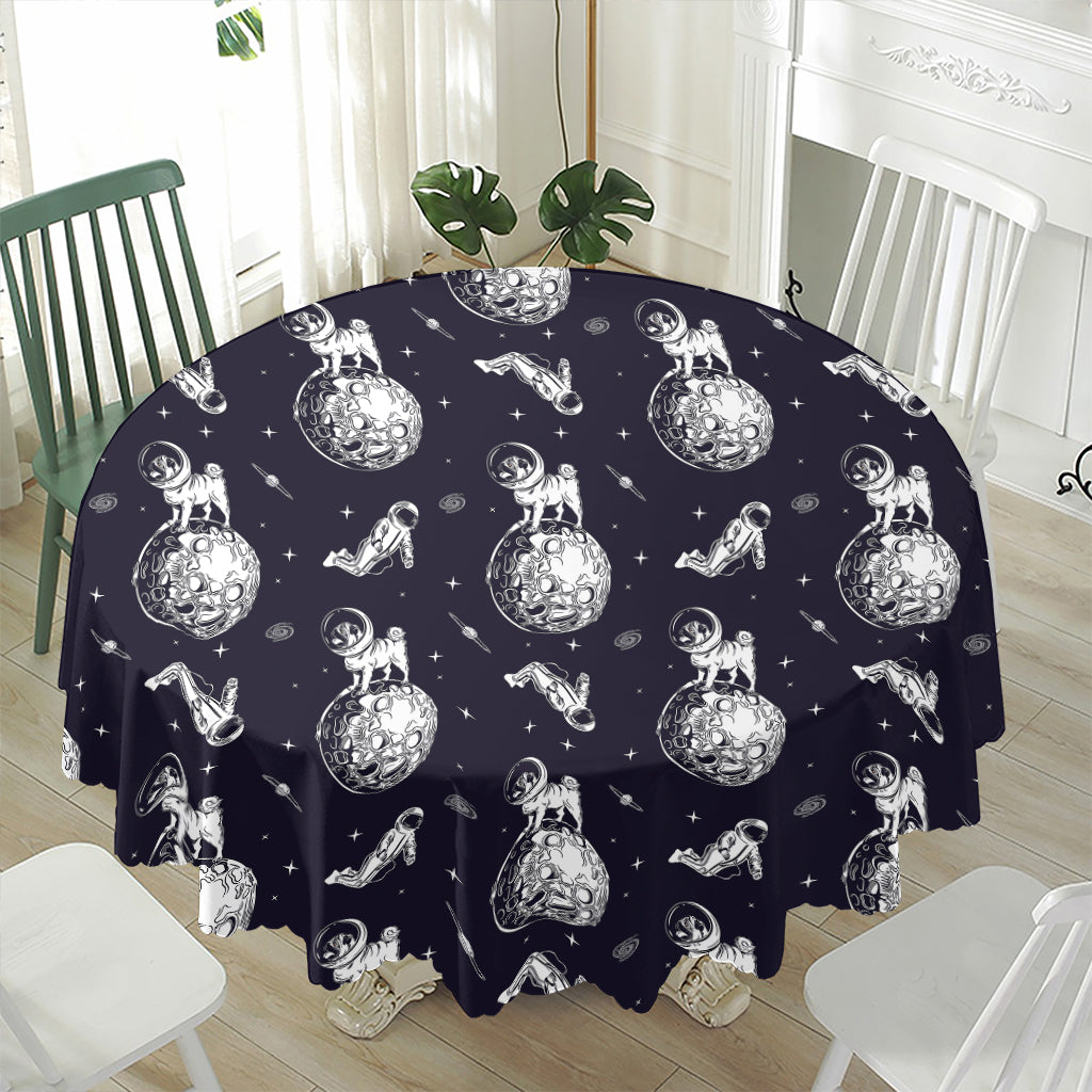 Astronaut Pug In Space Pattern Print Waterproof Round Tablecloth