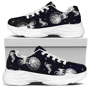 Astronaut Pug In Space Pattern Print White Chunky Shoes