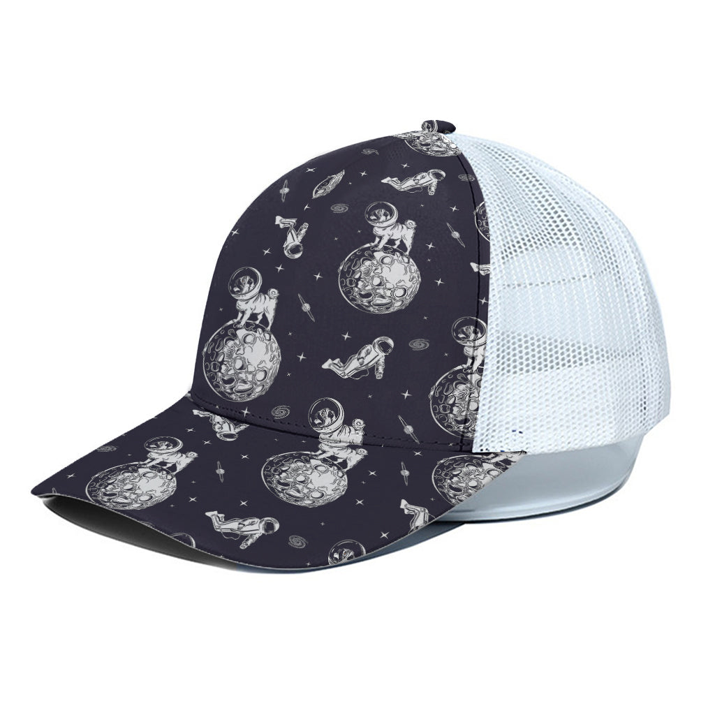 Astronaut Pug In Space Pattern Print White Mesh Trucker Cap