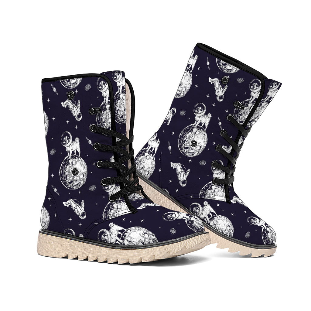 Astronaut Pug In Space Pattern Print Winter Boots