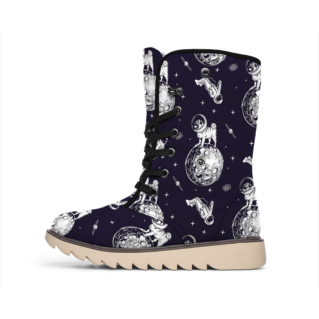 Astronaut Pug In Space Pattern Print Winter Boots