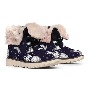 Astronaut Pug In Space Pattern Print Winter Boots