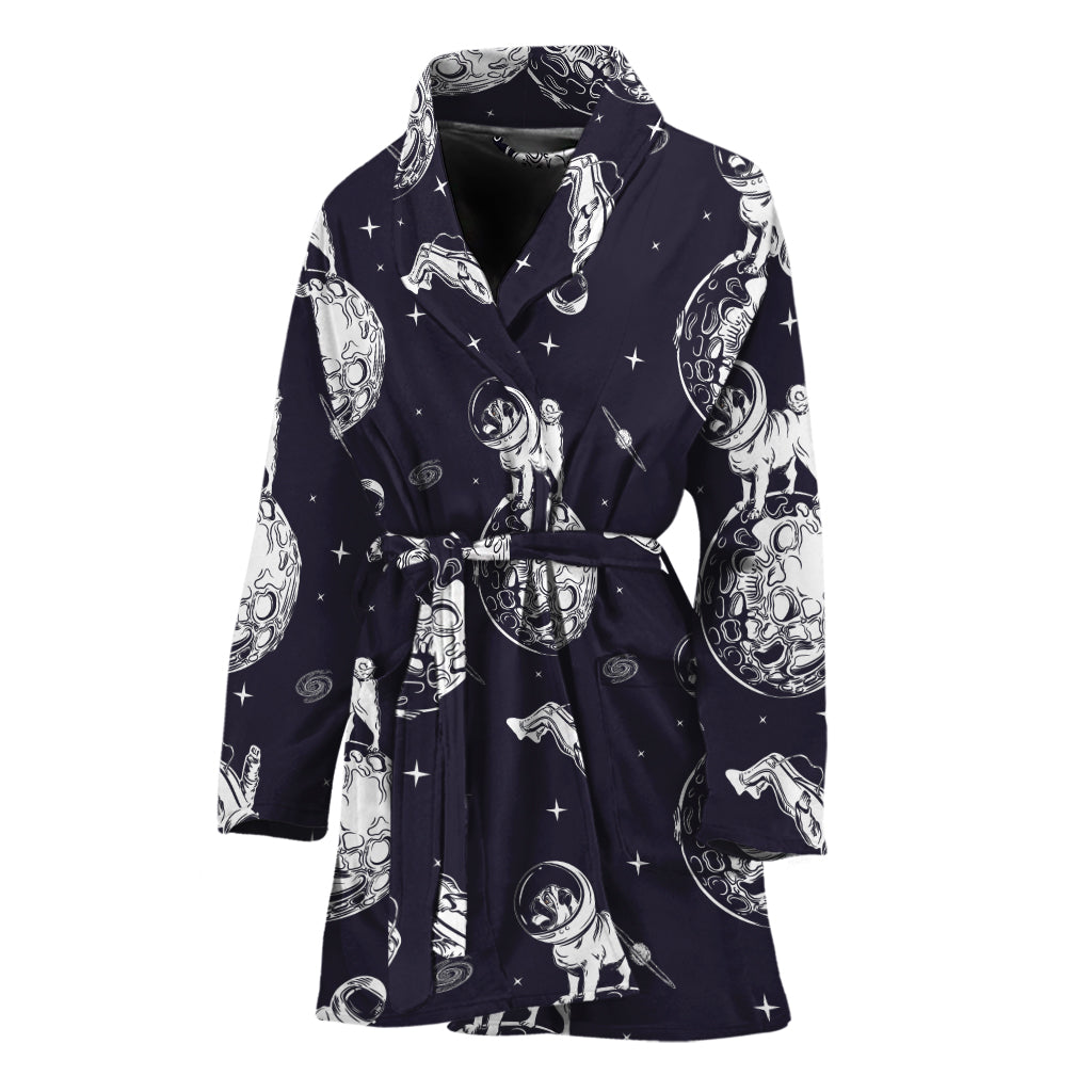 Astronaut Pug In Space Pattern Print Women's Bathrobe
