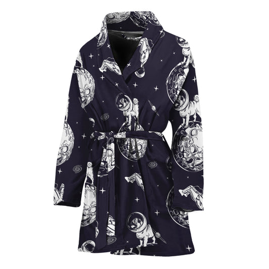 Astronaut Pug In Space Pattern Print Women's Bathrobe