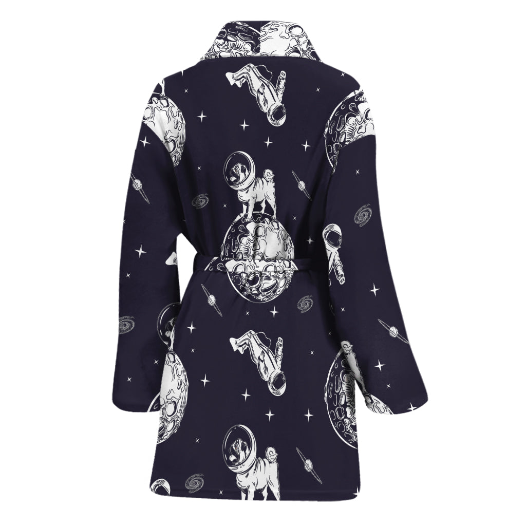 Astronaut Pug In Space Pattern Print Women's Bathrobe