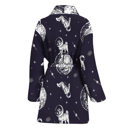 Astronaut Pug In Space Pattern Print Women's Bathrobe
