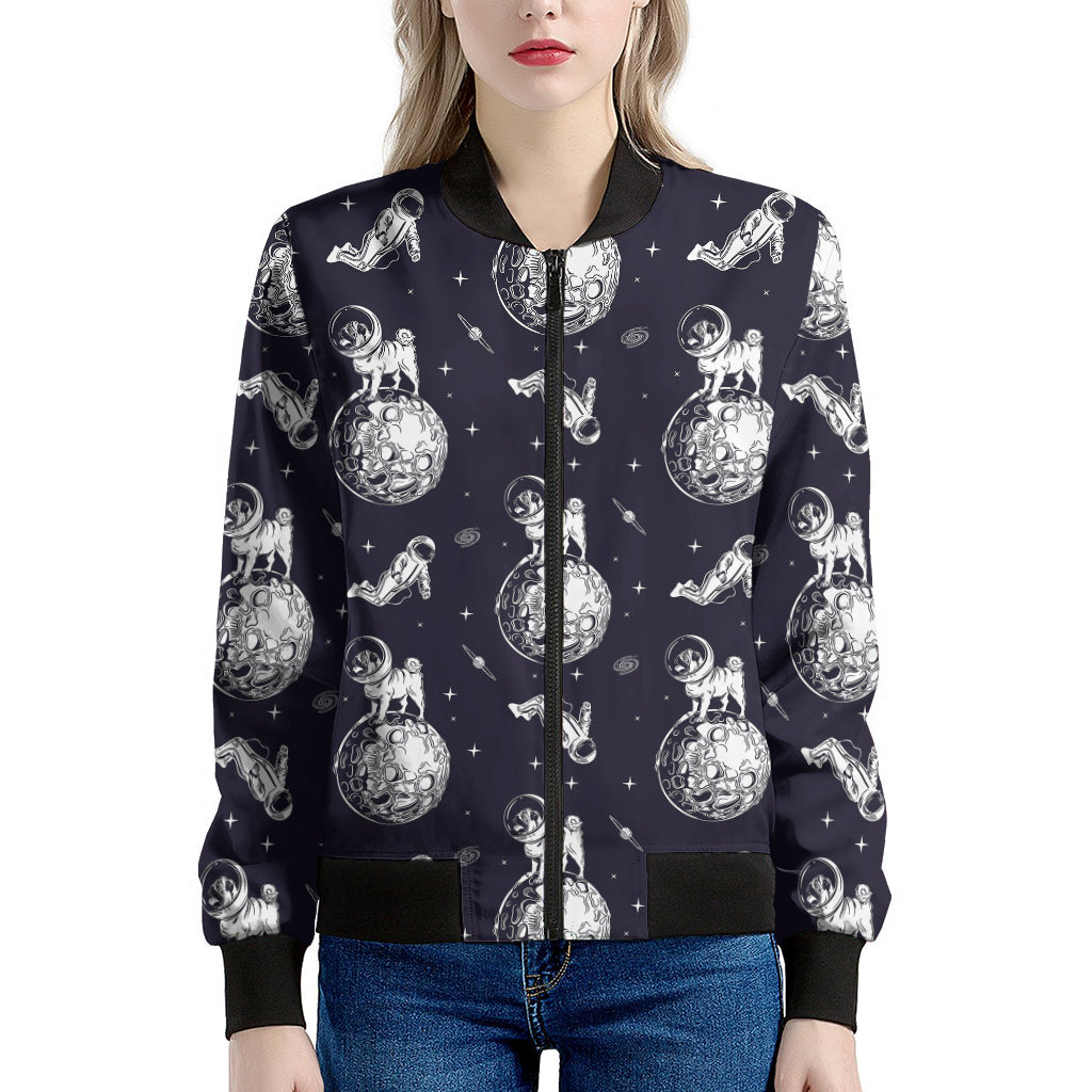 Astronaut Pug In Space Pattern Print Women's Bomber Jacket